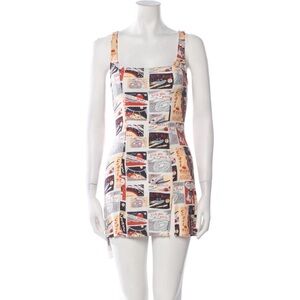 Reformation space themed mini dress with bottom slit detail
